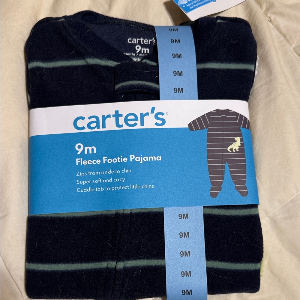 Carter's Blue and Green Fleece Footie Pajama DINOSAUR!!